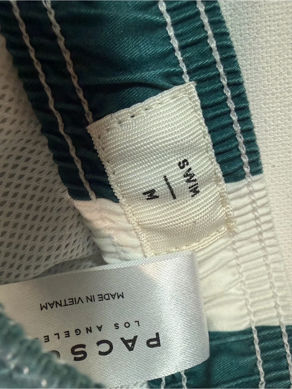 Green and White Vertical Stripe Swim Shorts